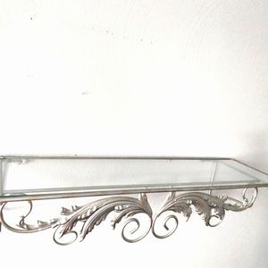 Home Interiors metal swirl silver leaf shelf w/ glass
